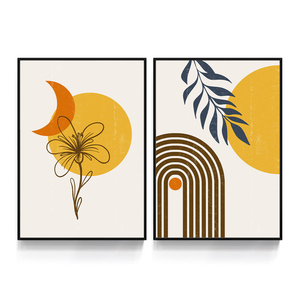 Composição de Quadros Floral Terracota e Luar