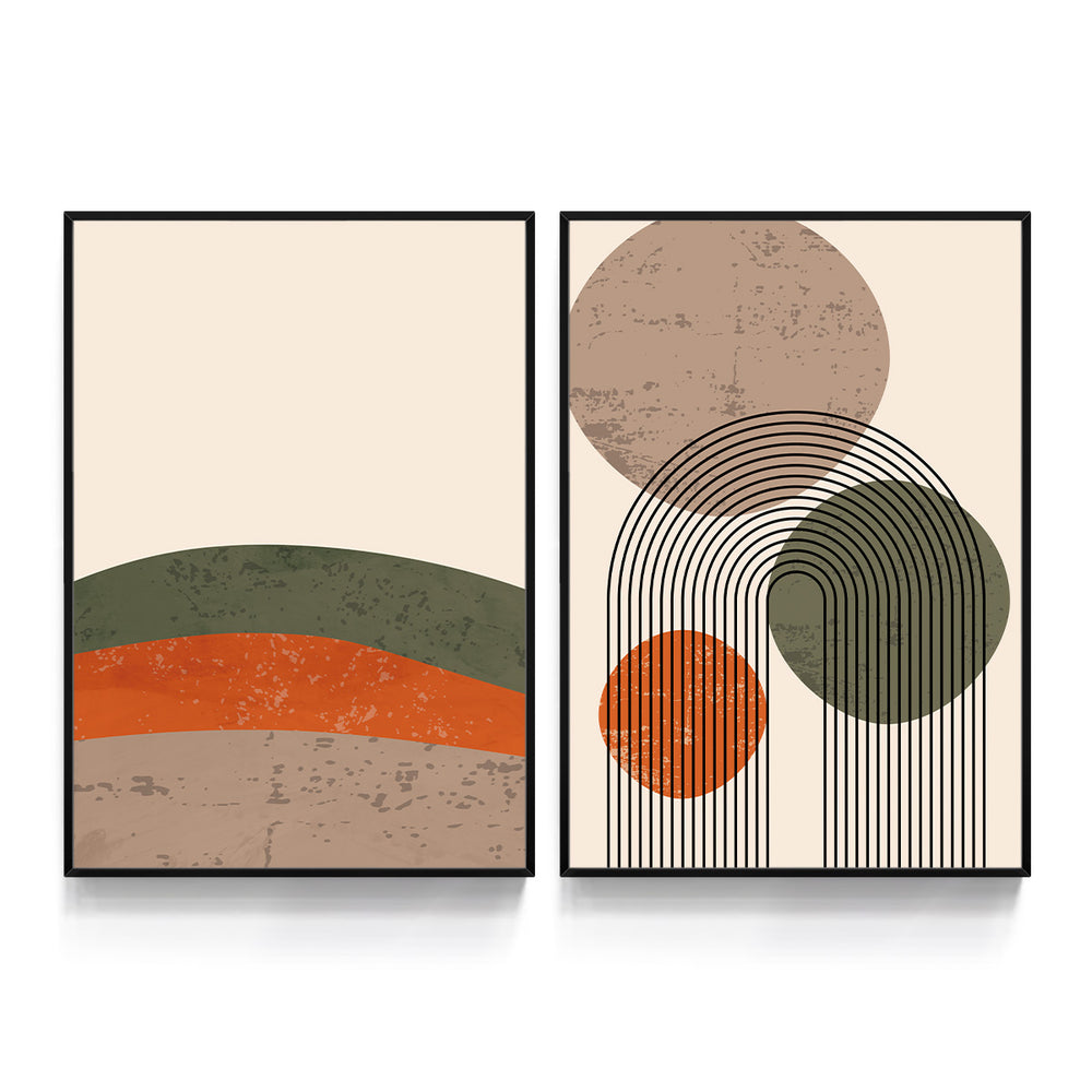 Composição de Quadros Boho Terracota Abstrato linhas e Montanhas