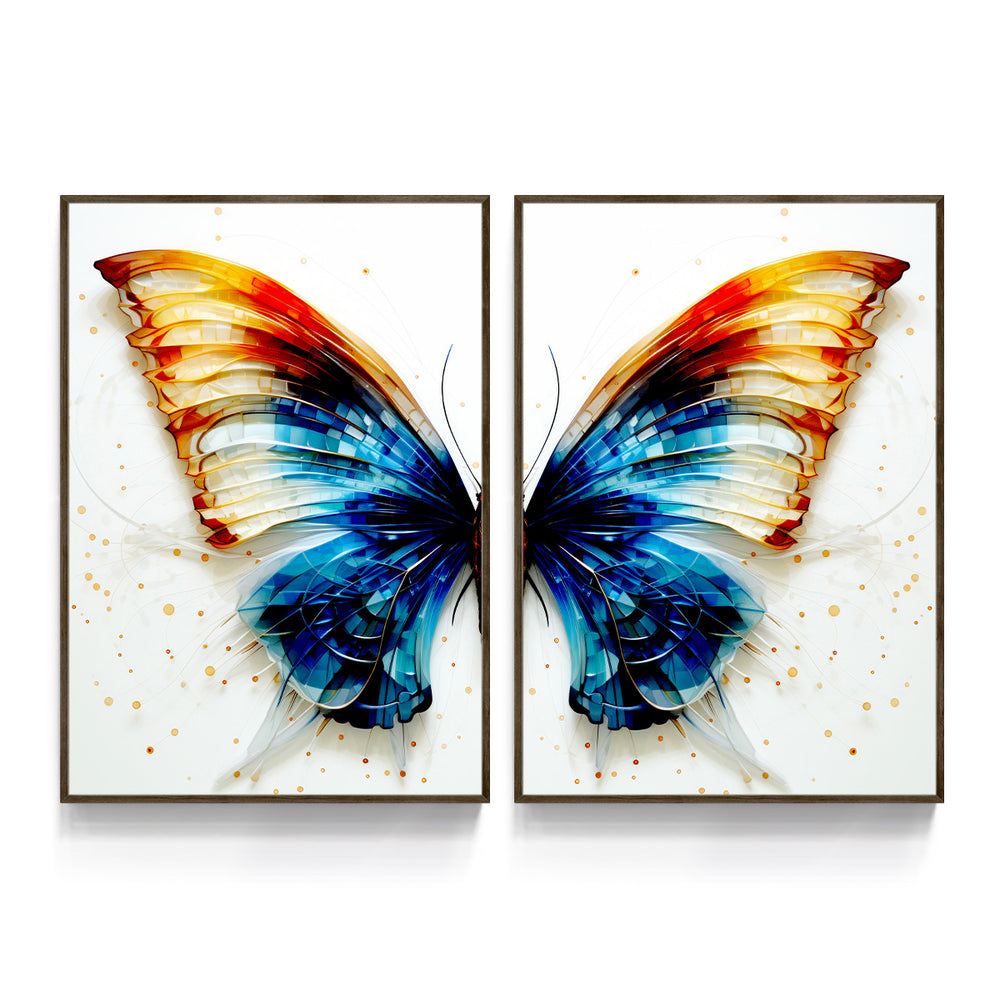Composição De Quadros Borboleta Azul e Amarelo - 60OFF