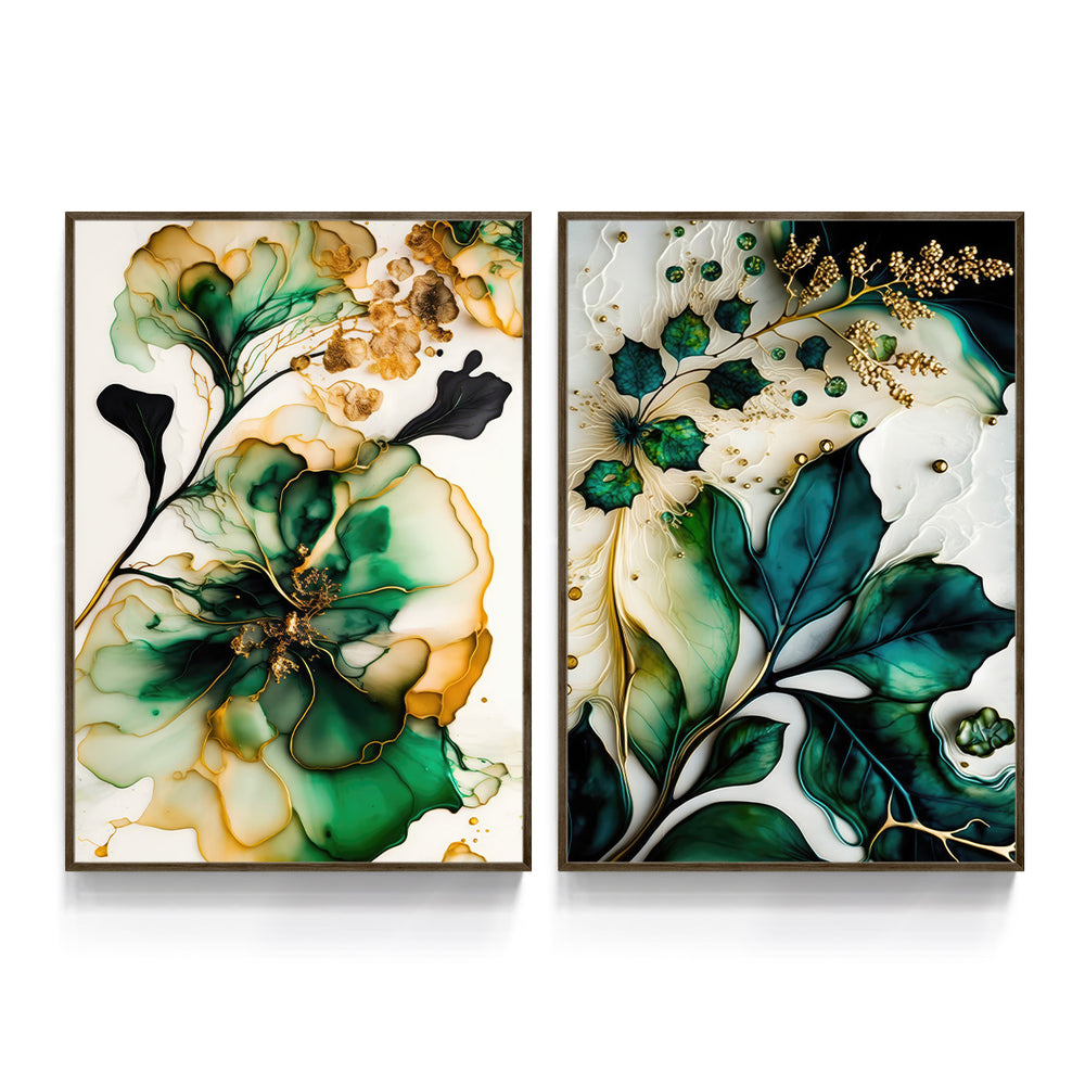 Composição de Quadros Botânico Folhas Gold - 60OFF