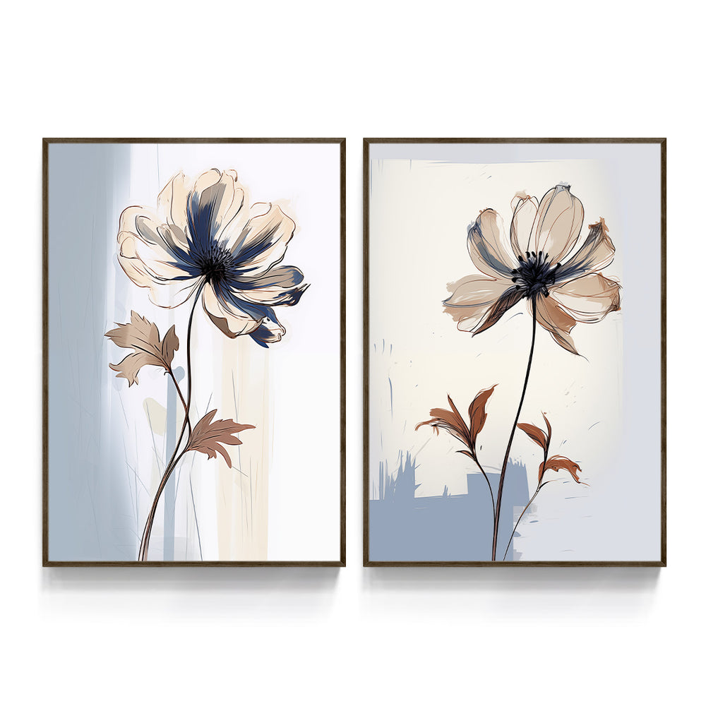 Composição de Quadros Floral Abstrato Azul