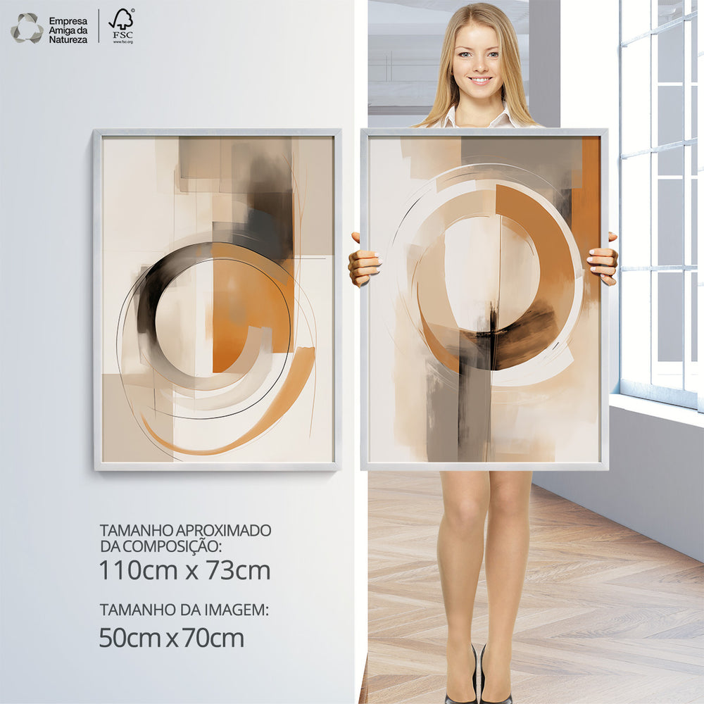 Composição de Quadros Abstrato Bege Cores Neutras