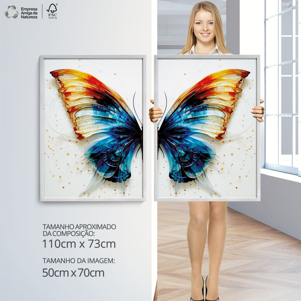 Composição De Quadros Borboleta Azul e Amarelo