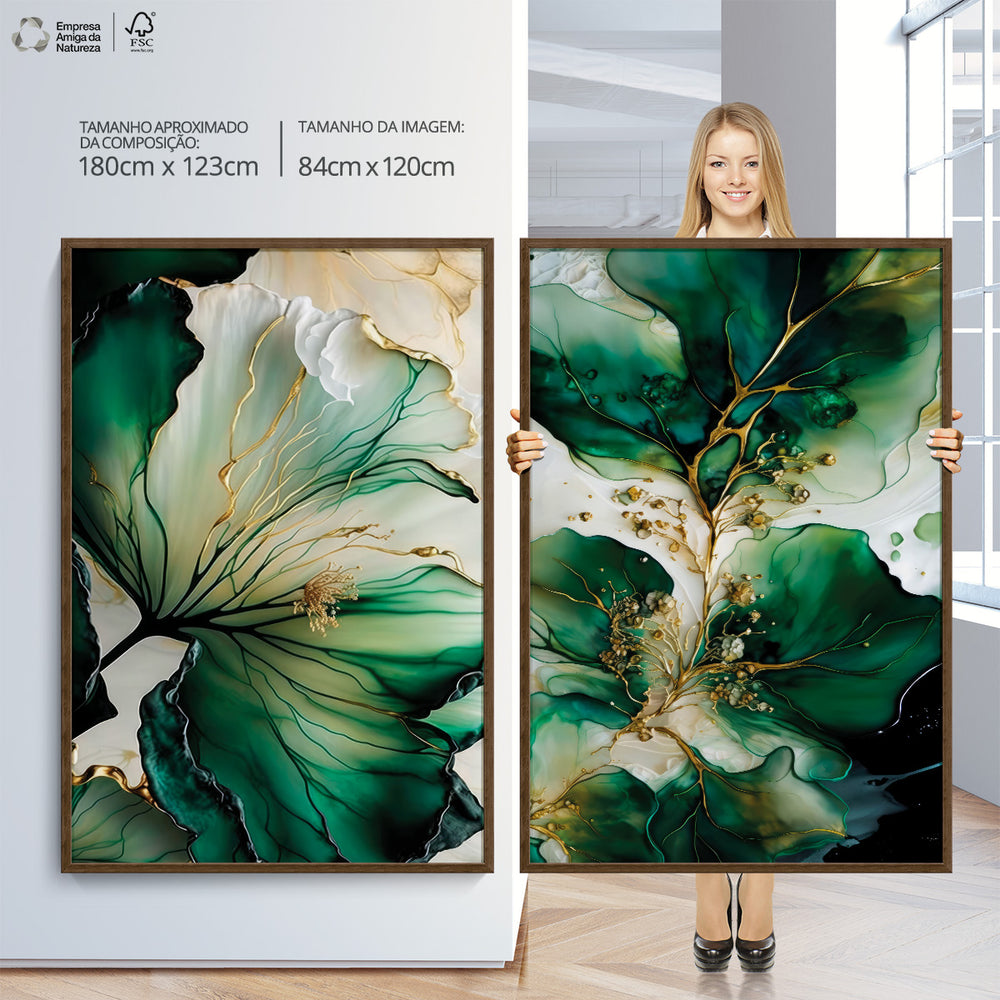 Composição de Quadros Abstrato Mármore Verde Imperial