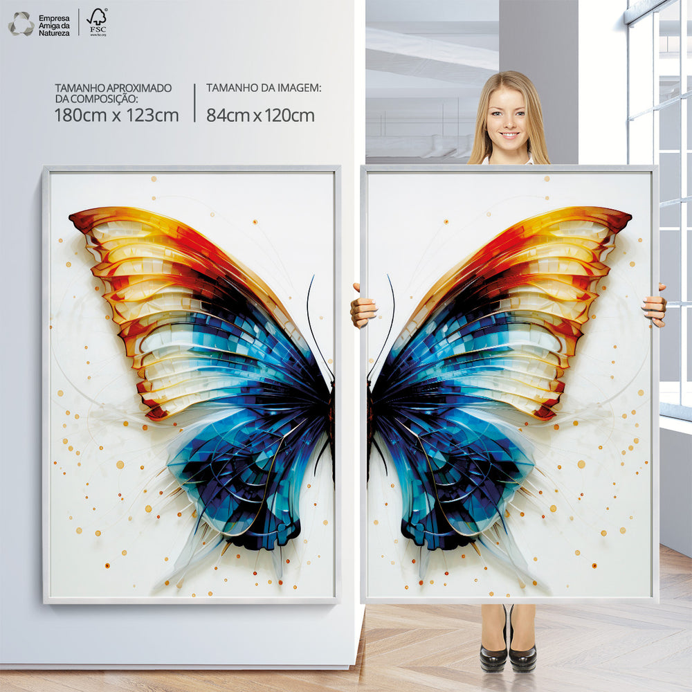 Composição De Quadros Borboleta Azul e Amarelo