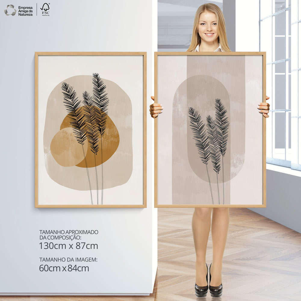 Composição de quadros Boho Terracota Ramos de Trigo