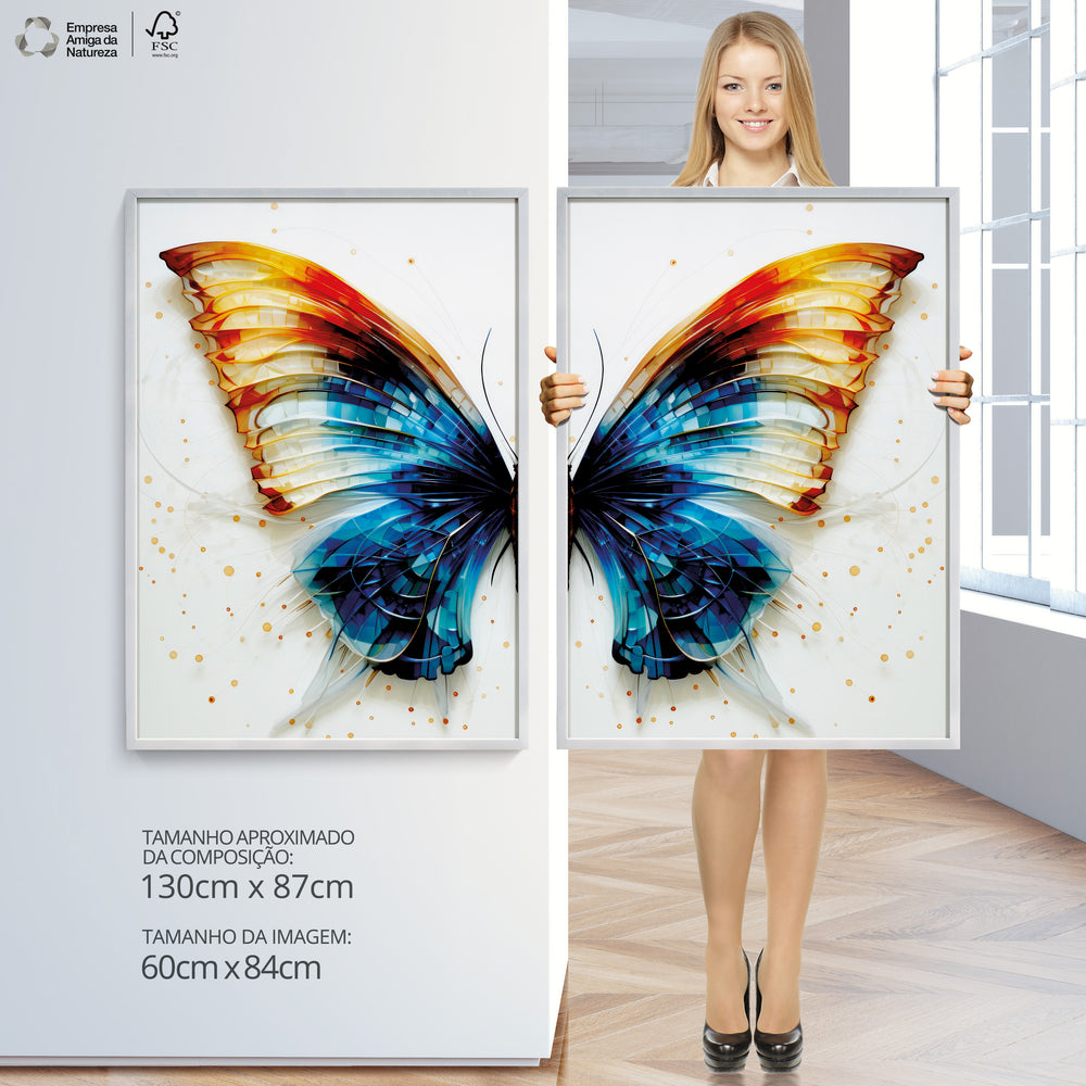 Composição De Quadros Borboleta Azul e Amarelo