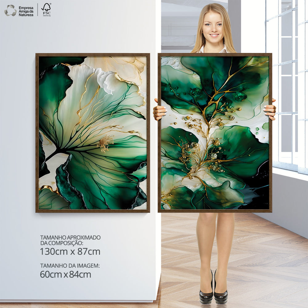 Composição de Quadros Abstrato Mármore Verde Imperial