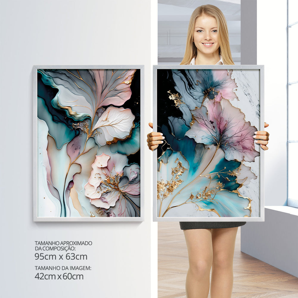 Composição de Quadros Aquarela Floral Abstrato