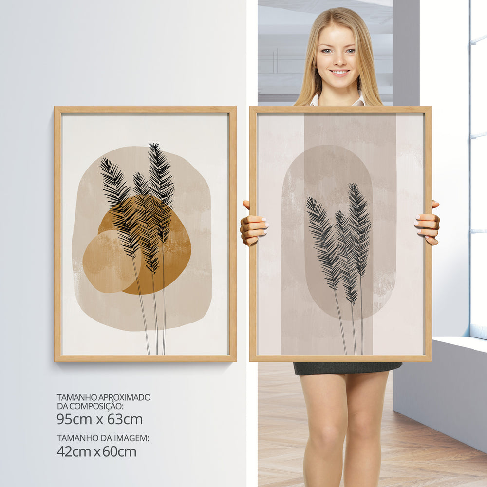Composição de quadros Boho Terracota Ramos de Trigo