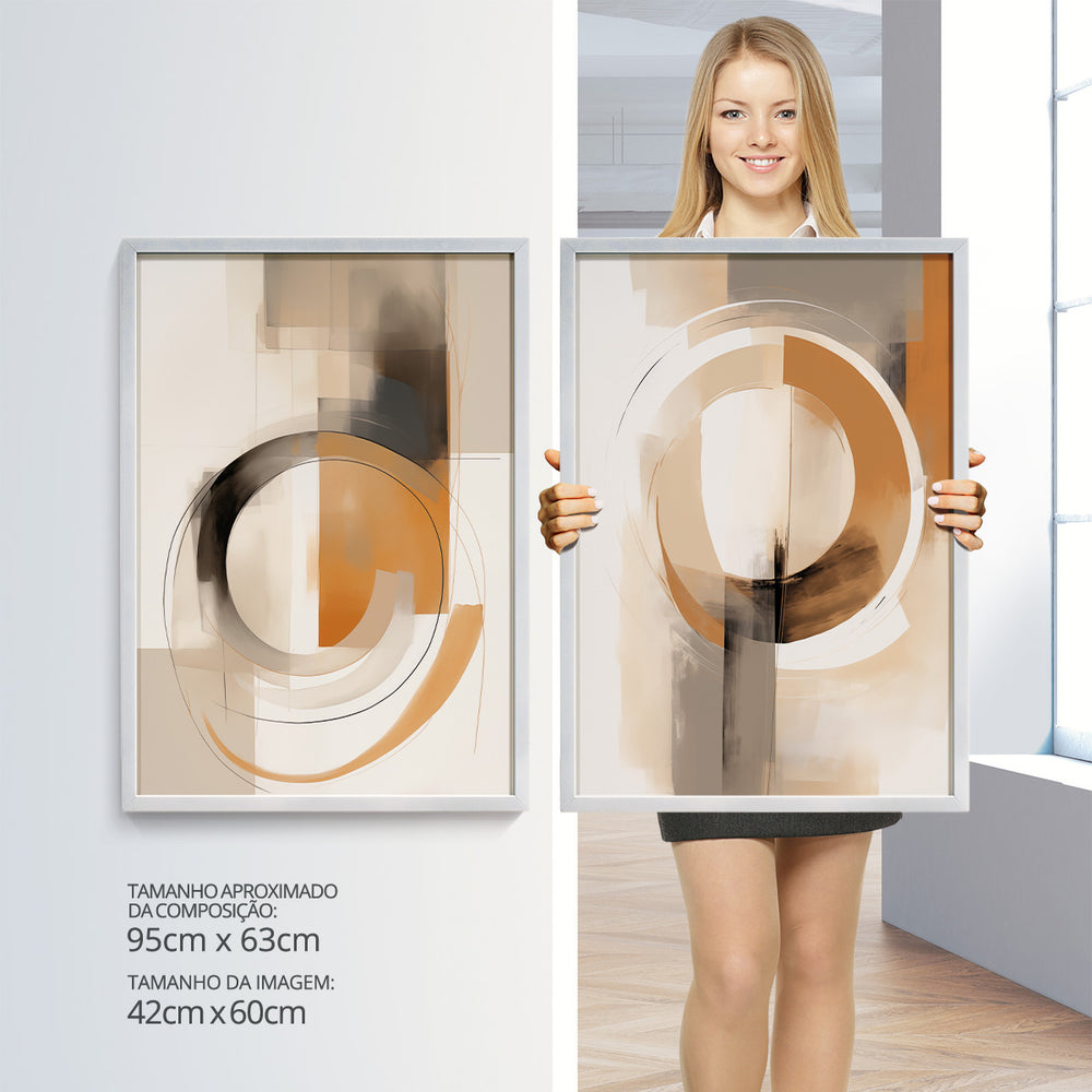 Composição de Quadros Abstrato Bege Cores Neutras