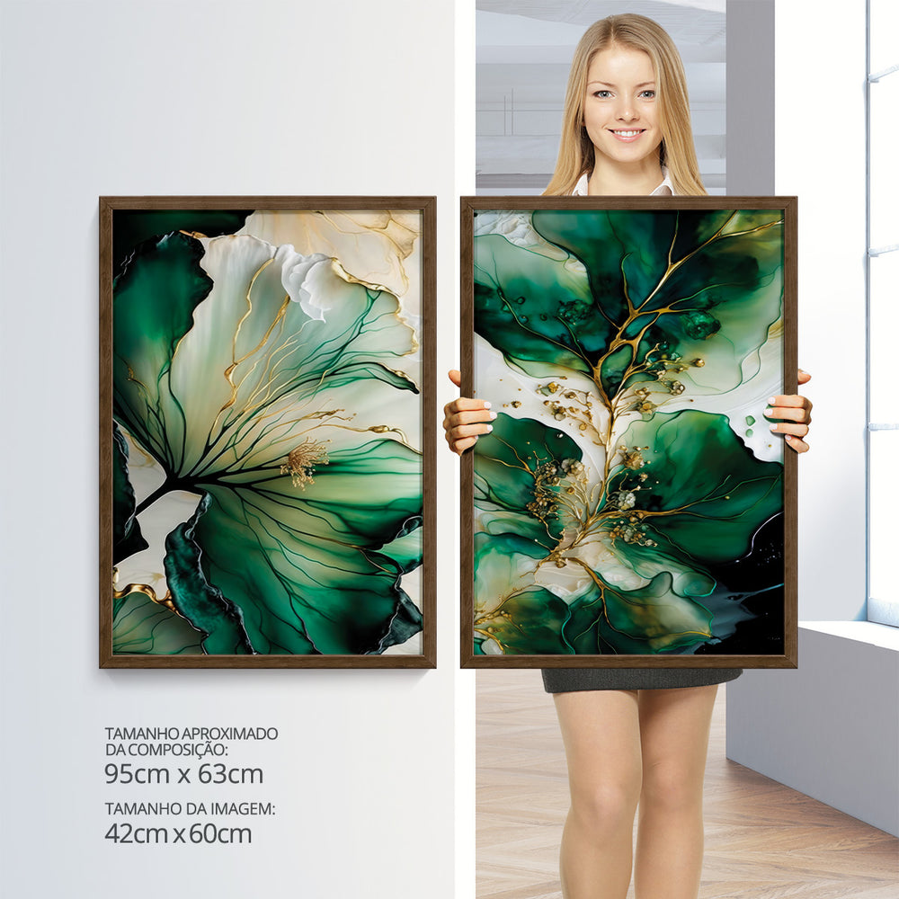 Composição de Quadros Abstrato Mármore Verde Imperial