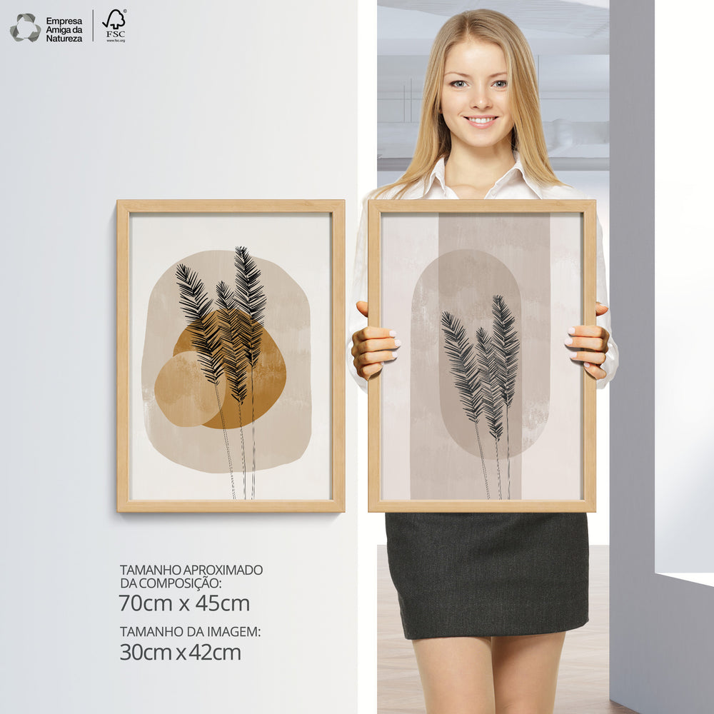 Composição de quadros Boho Terracota Ramos de Trigo