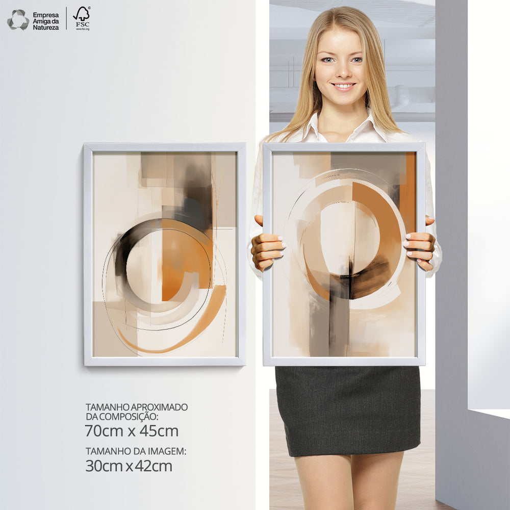 Composição de Quadros Abstrato Bege Cores Neutras