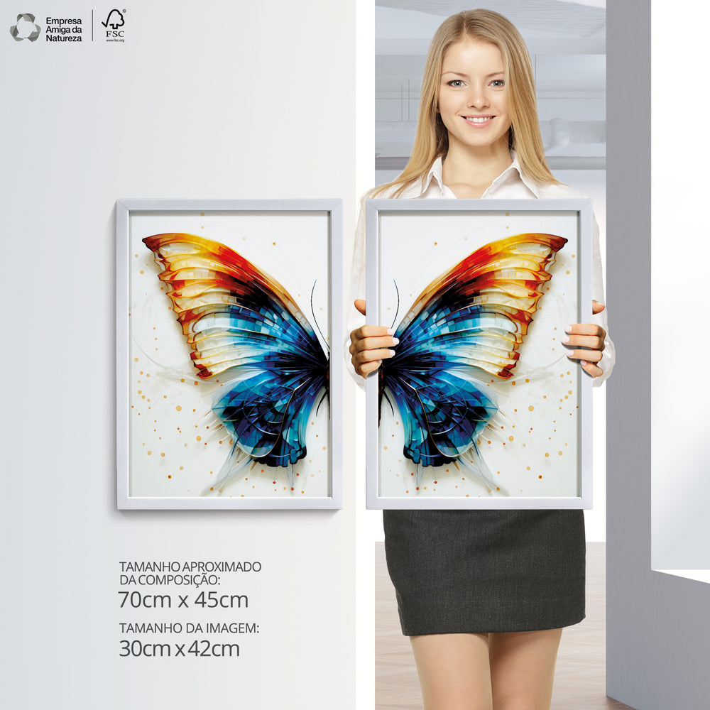 Composição De Quadros Borboleta Azul e Amarelo