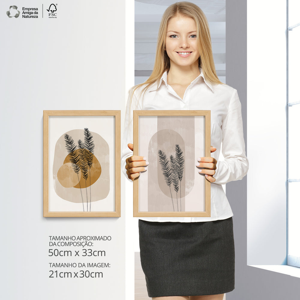 Composição de quadros Boho Terracota Ramos de Trigo
