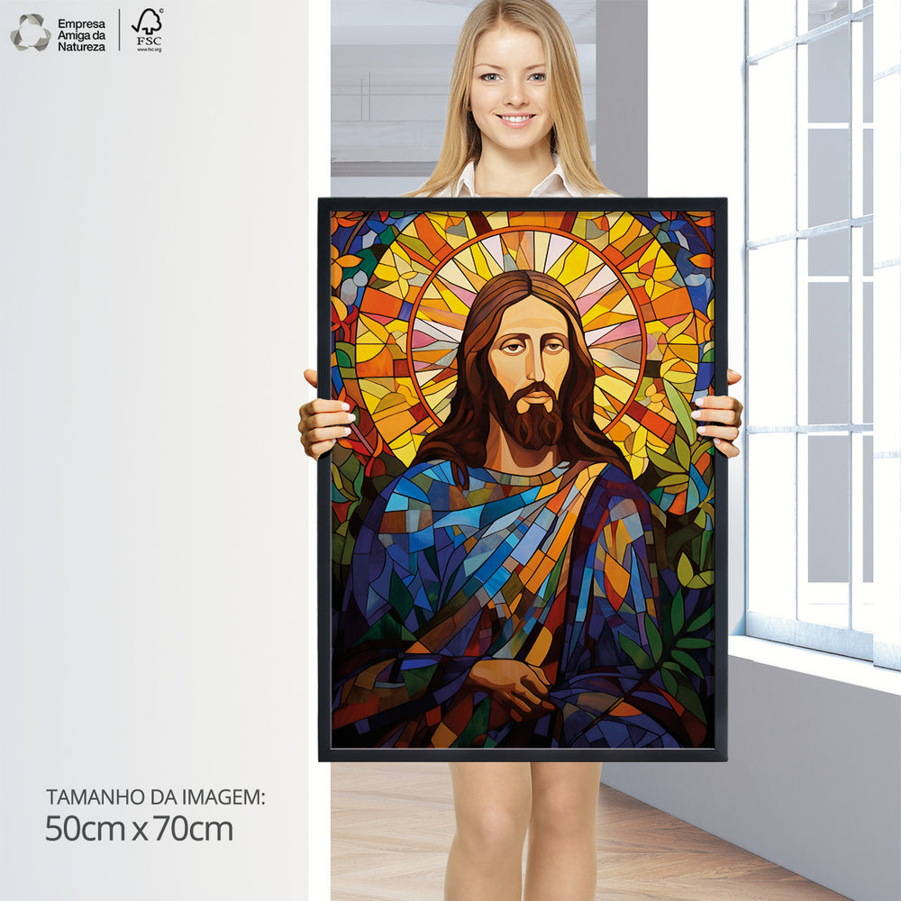 Quadro Individual Religioso Vitral Jesus Cristo
