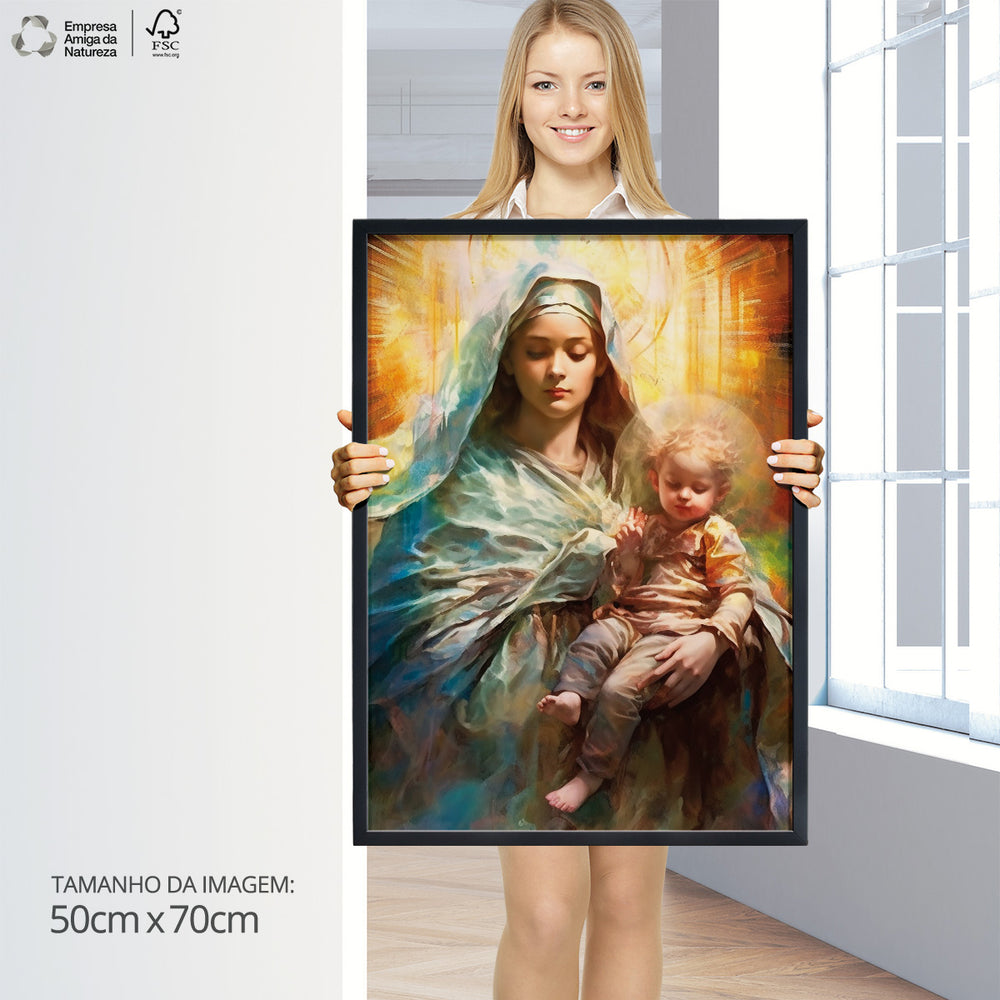 Quadro Religioso Virgem Maria e Jesus