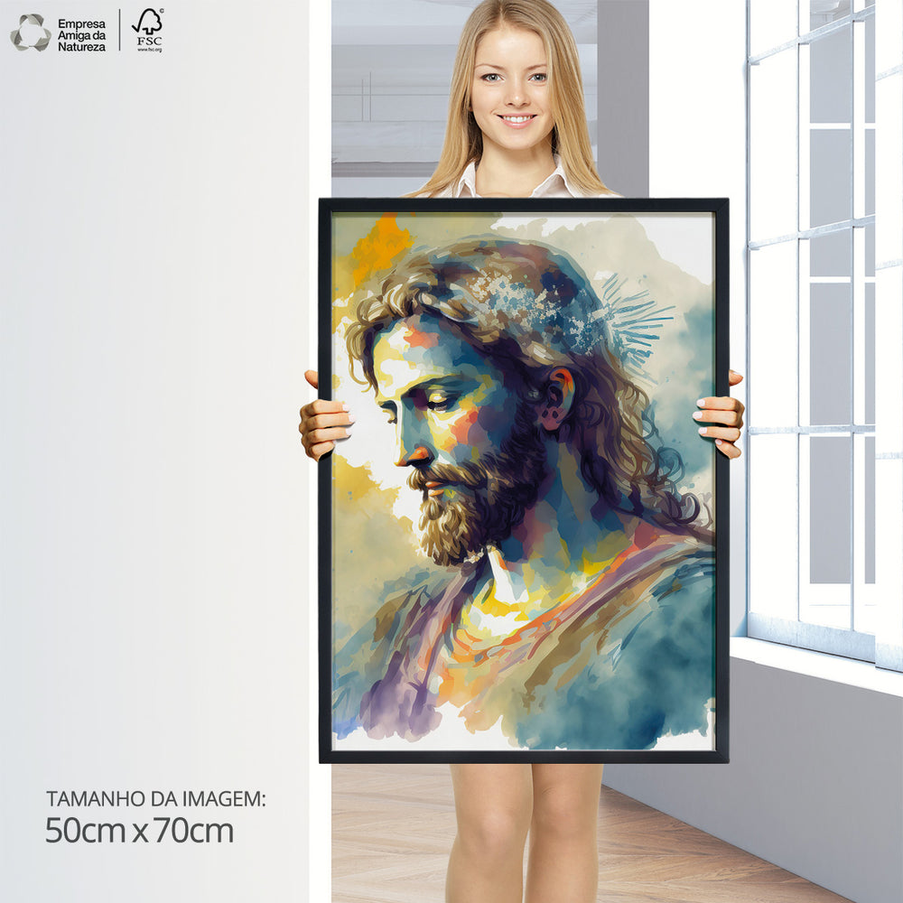 Quadro Individual Relioso Jesus Cristo Aquarela