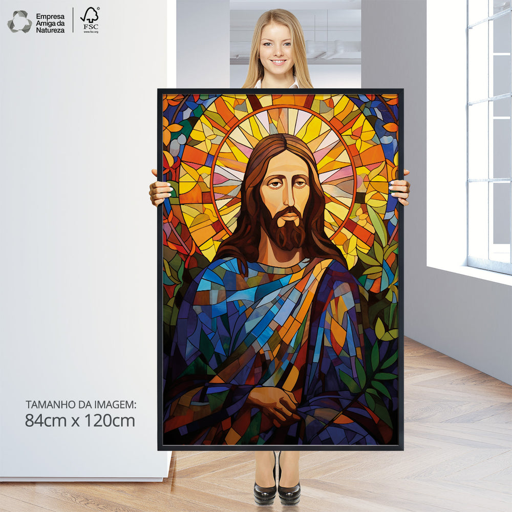 Quadro Individual Religioso Vitral Jesus Cristo