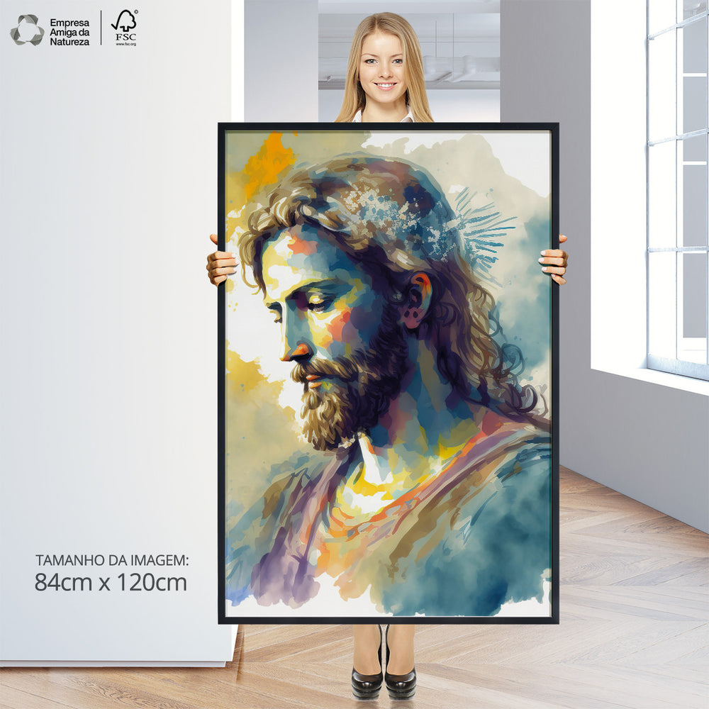 Quadro Individual Relioso Jesus Cristo Aquarela