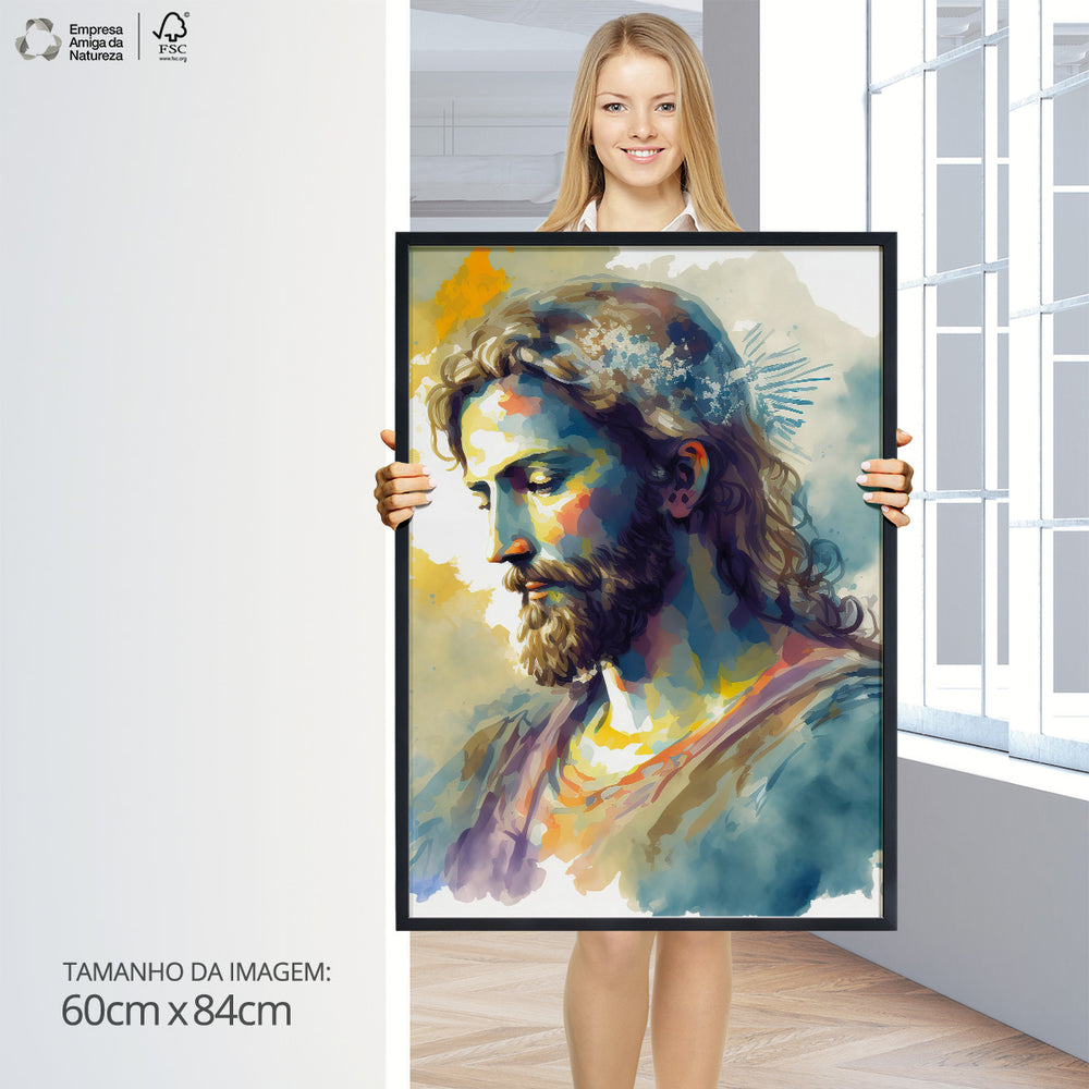 Quadro Individual Relioso Jesus Cristo Aquarela