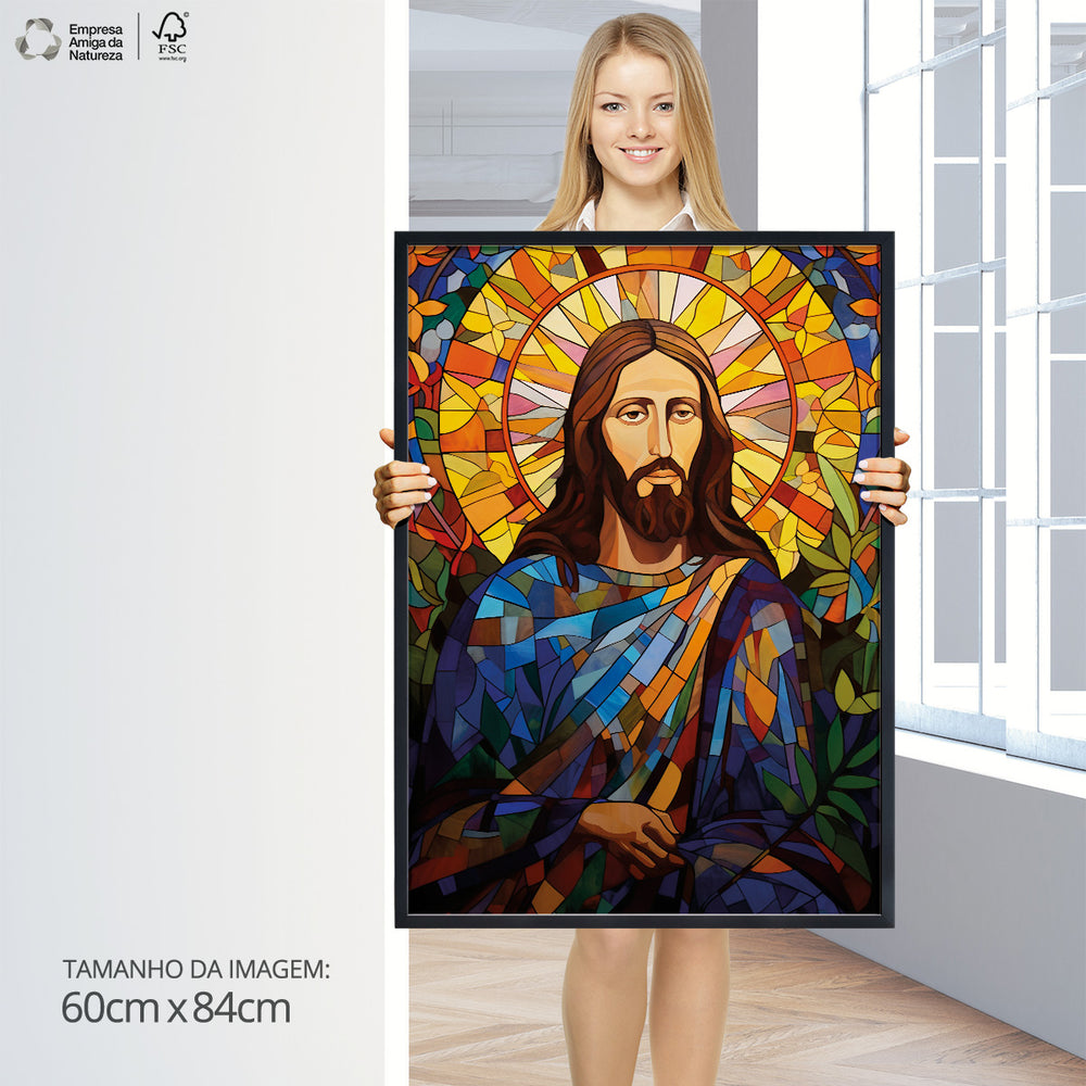 Quadro Individual Religioso Vitral Jesus Cristo