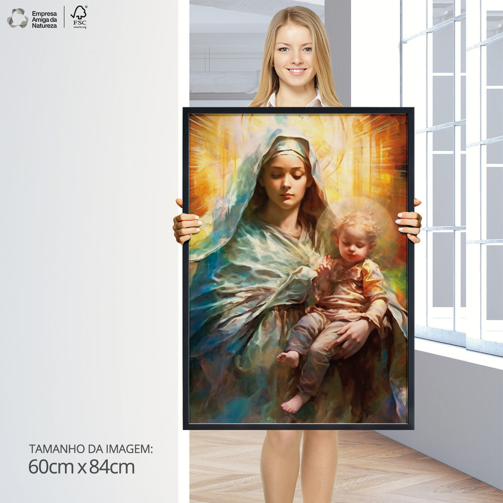 Quadro Religioso Virgem Maria e Jesus