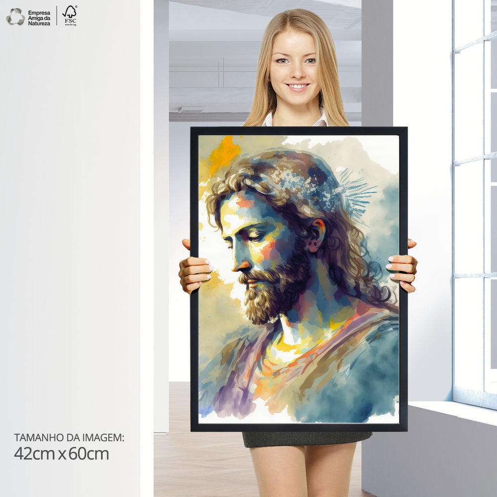 Quadro Individual Relioso Jesus Cristo Aquarela