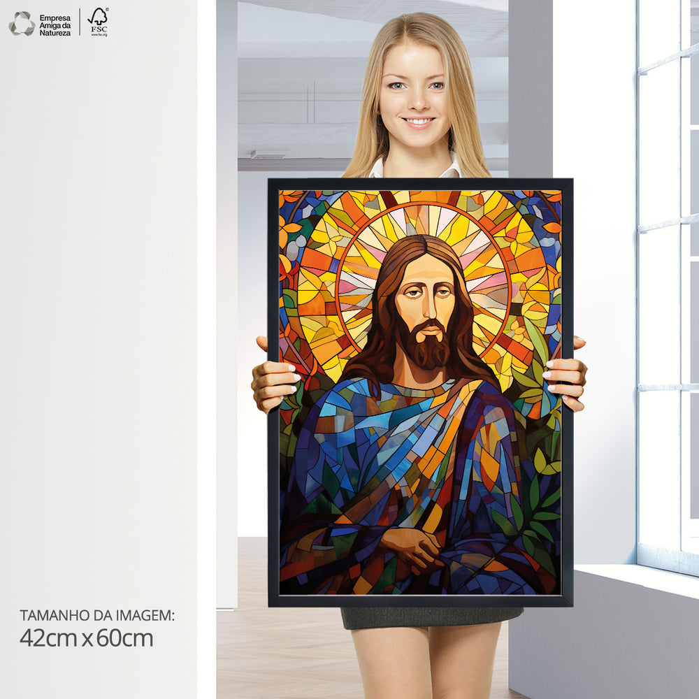 Quadro Individual Religioso Vitral Jesus Cristo