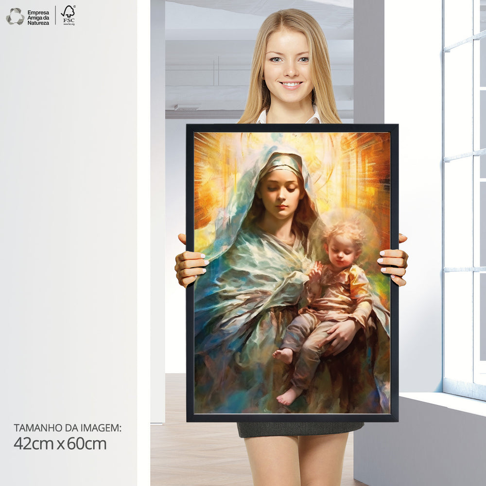 Quadro Religioso Virgem Maria e Jesus