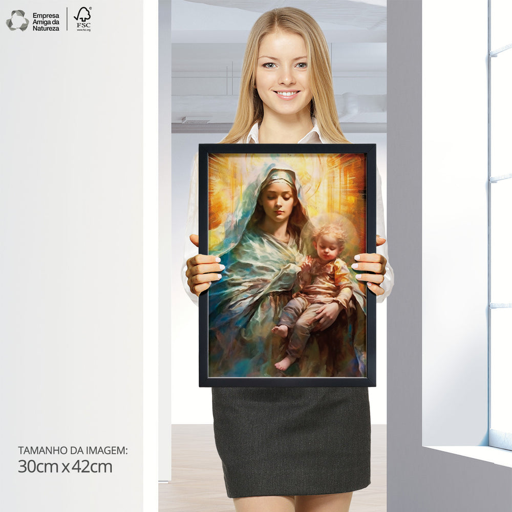 Quadro Religioso Virgem Maria e Jesus