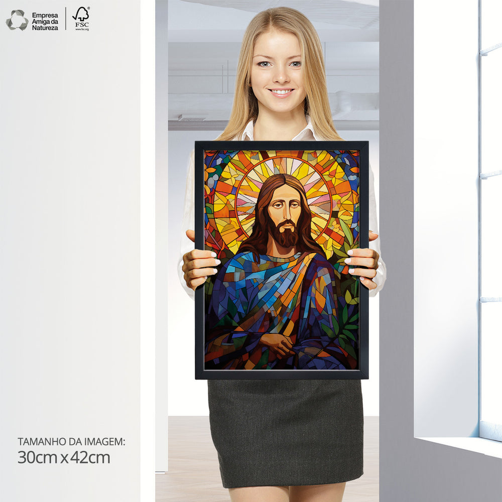 Quadro Individual Religioso Vitral Jesus Cristo