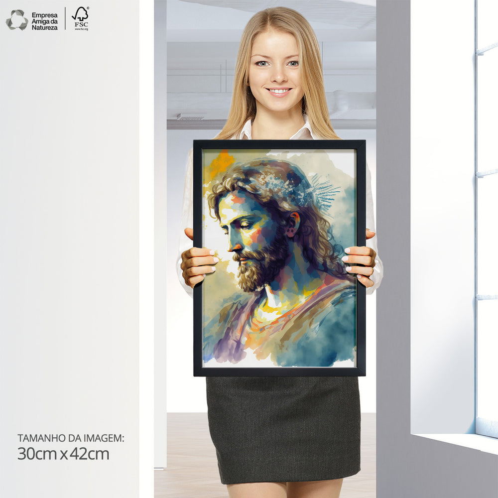 Quadro Individual Relioso Jesus Cristo Aquarela