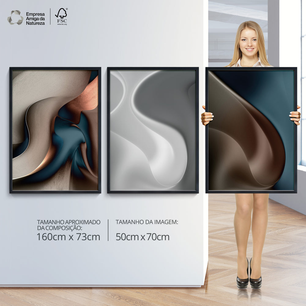 Composição de Quadros Trio Ondas Abstratas Moderna- 60OFF