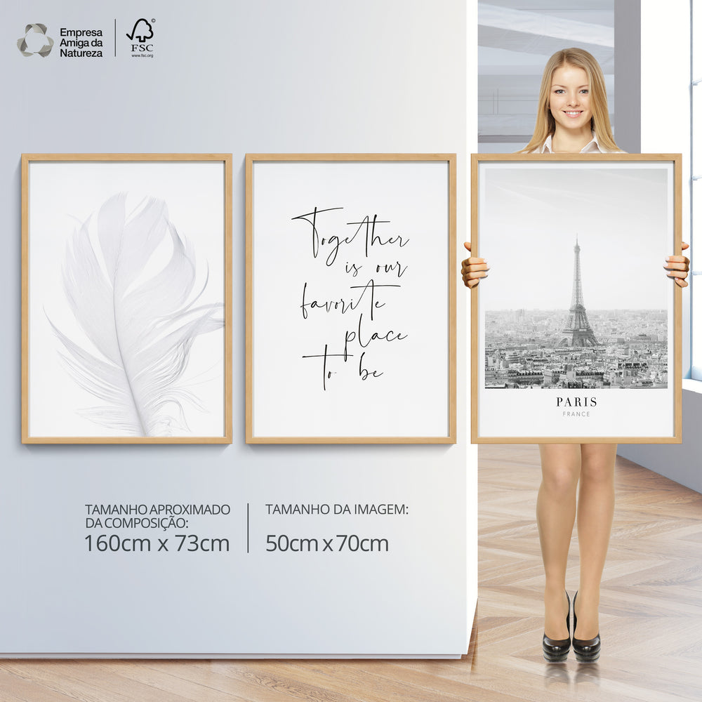 Composição de Quadros Paris & Penas Brancas Sucesso- 60OFF