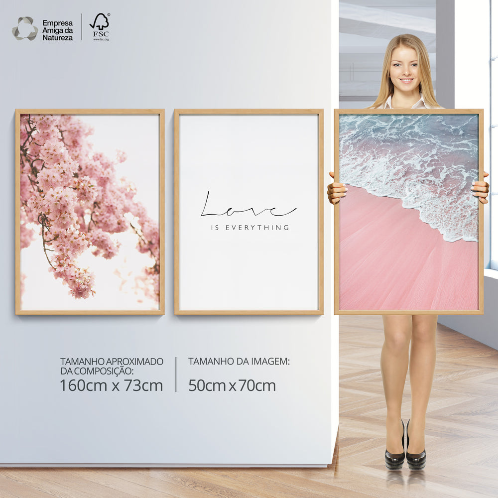 Composição de Quadros Praia & Flores Rosa - 60OFF