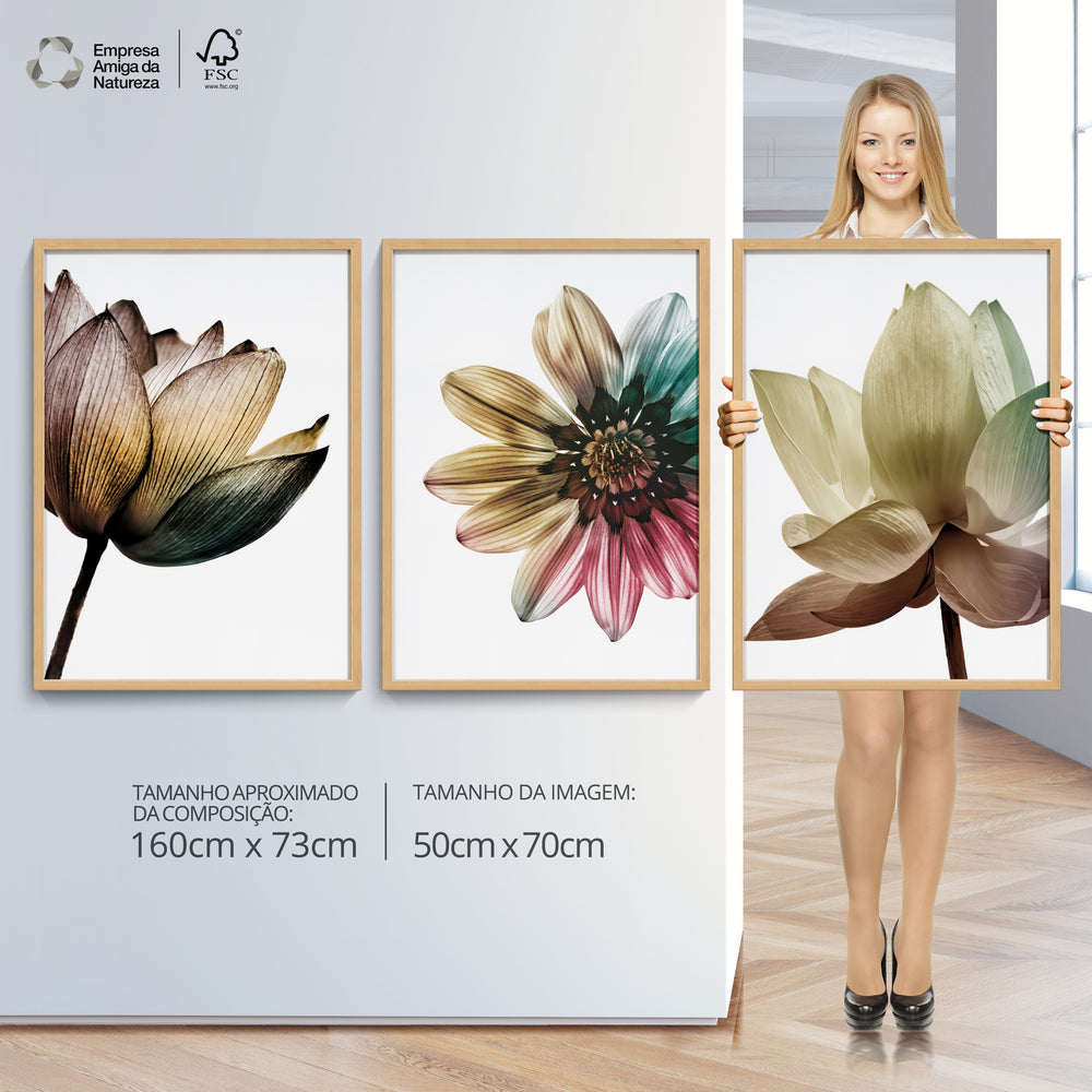 Composição de quadros Trio Flores Color - 60OFF