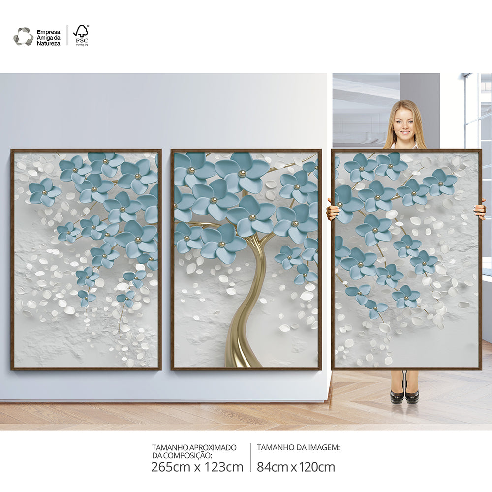 Composição de Quadros Árvore Azul claro e Branco