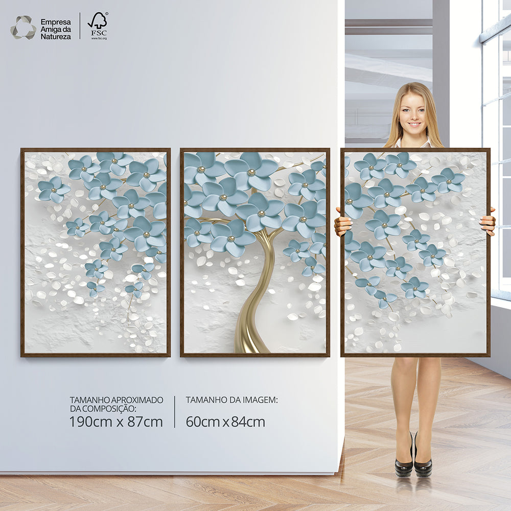 Composição de Quadros Árvore Azul claro e Branco
