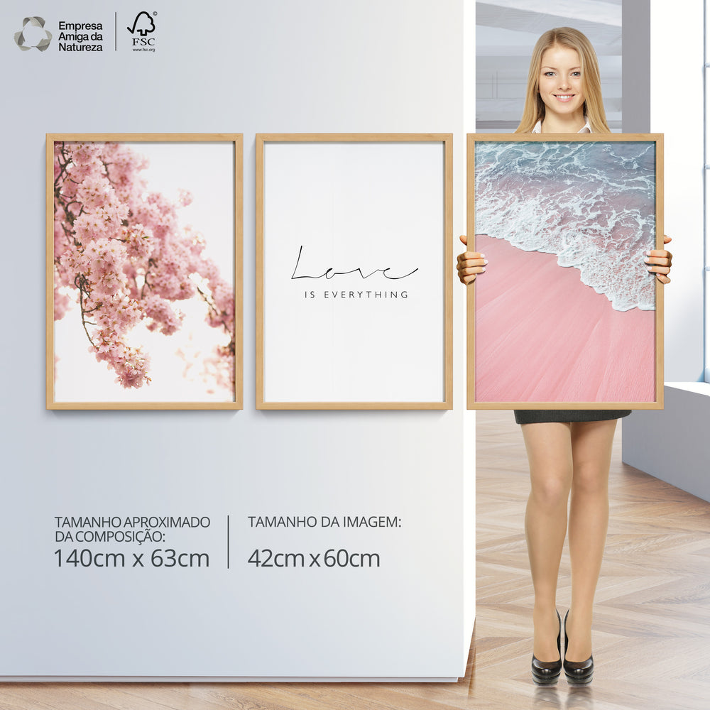 Composição de Quadros Praia & Flores Rosa - 60OFF