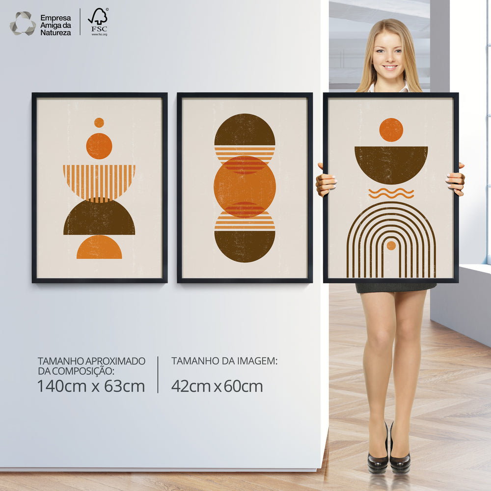Composição de Quadros Formas Geométricas Abstratas Boho Chic- 60OFF