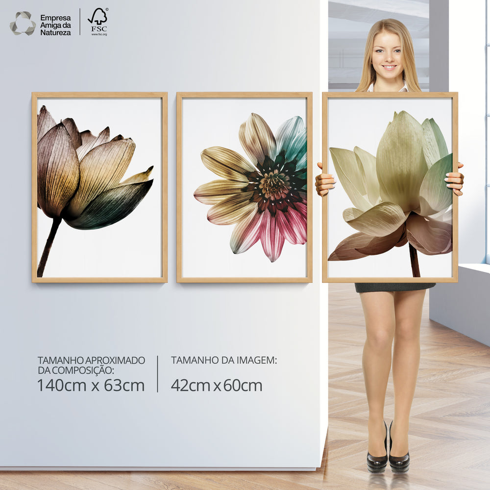 Composição de quadros Trio Flores Color - 60OFF