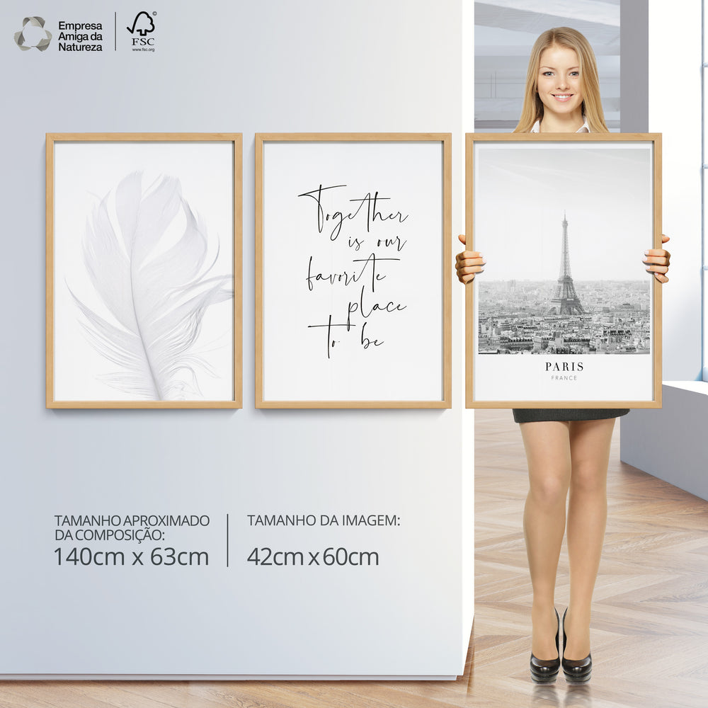 Composição de Quadros Paris & Penas Brancas Sucesso- 60OFF