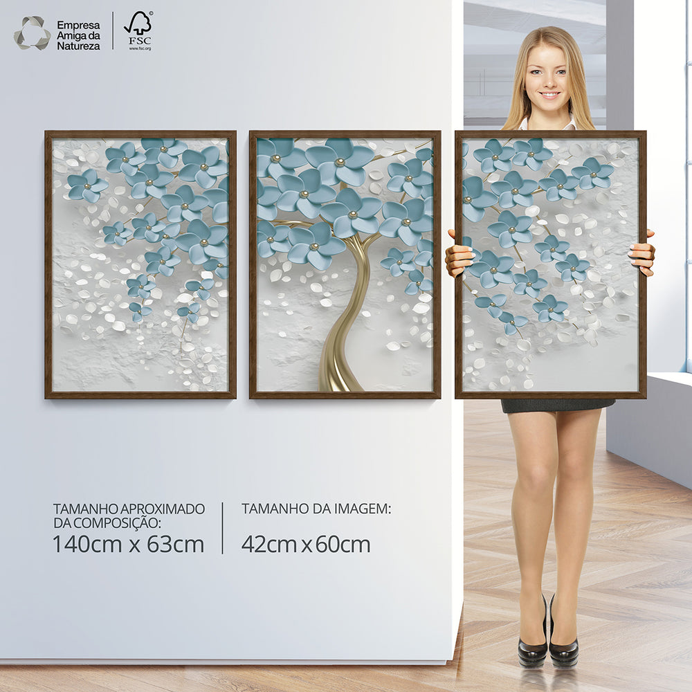 Composição de Quadros Árvore Azul claro e Branco