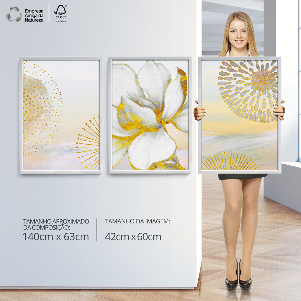 Composição de Quadros Gold Floral & white
