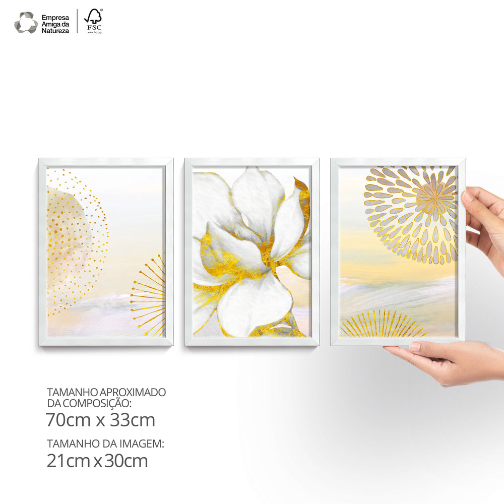 Composição de Quadros Gold Floral & white