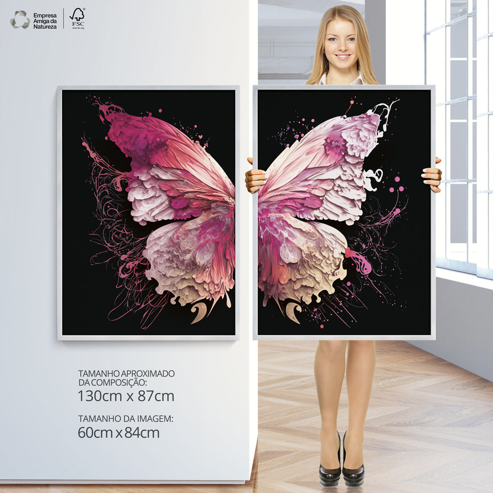 Composição De Quadros Borboleta Black Rosê