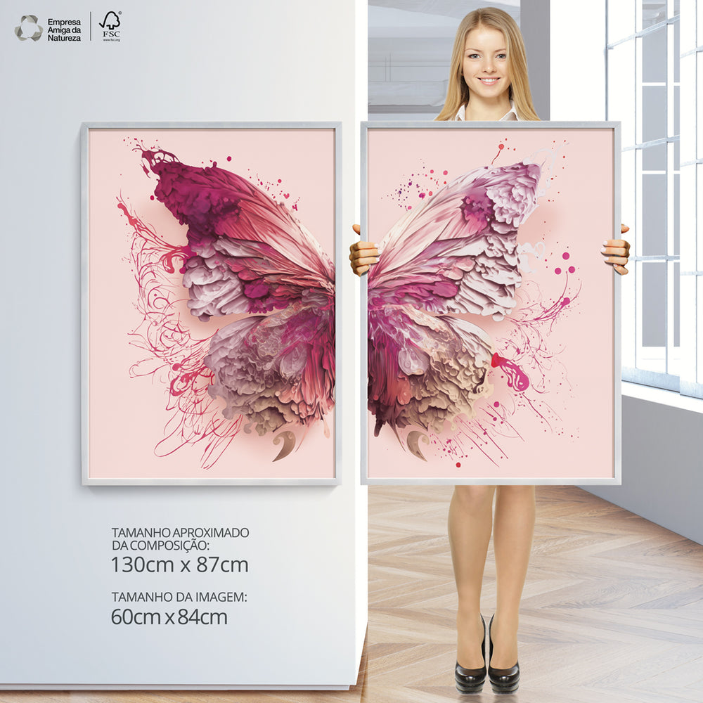 Composição De Quadros Borboleta Tons de Rosa - 60OFF