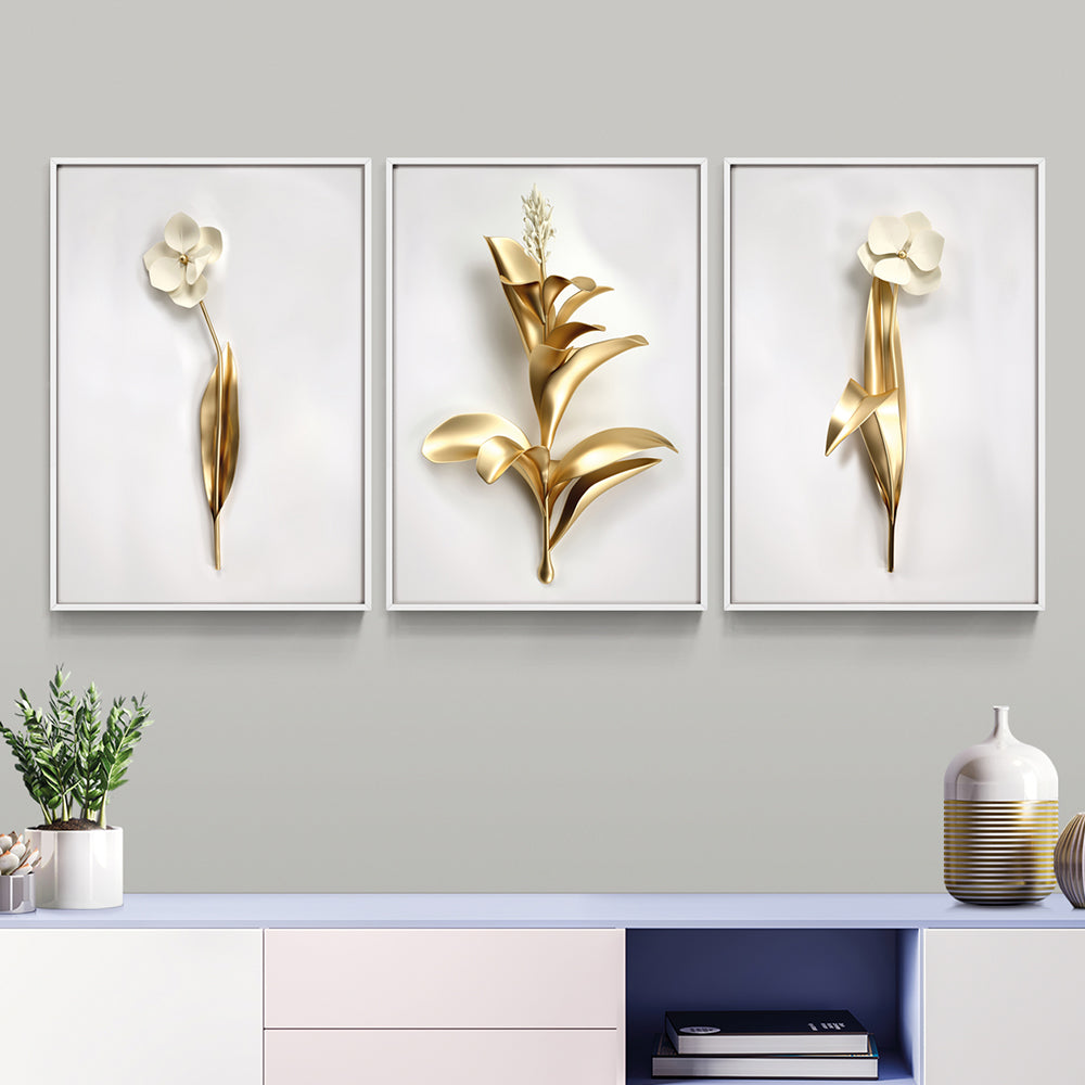 Composição De Quadros Trio De Flores 3D - 60OFF